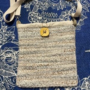 Handmade knit crossbody  purse with linen lining